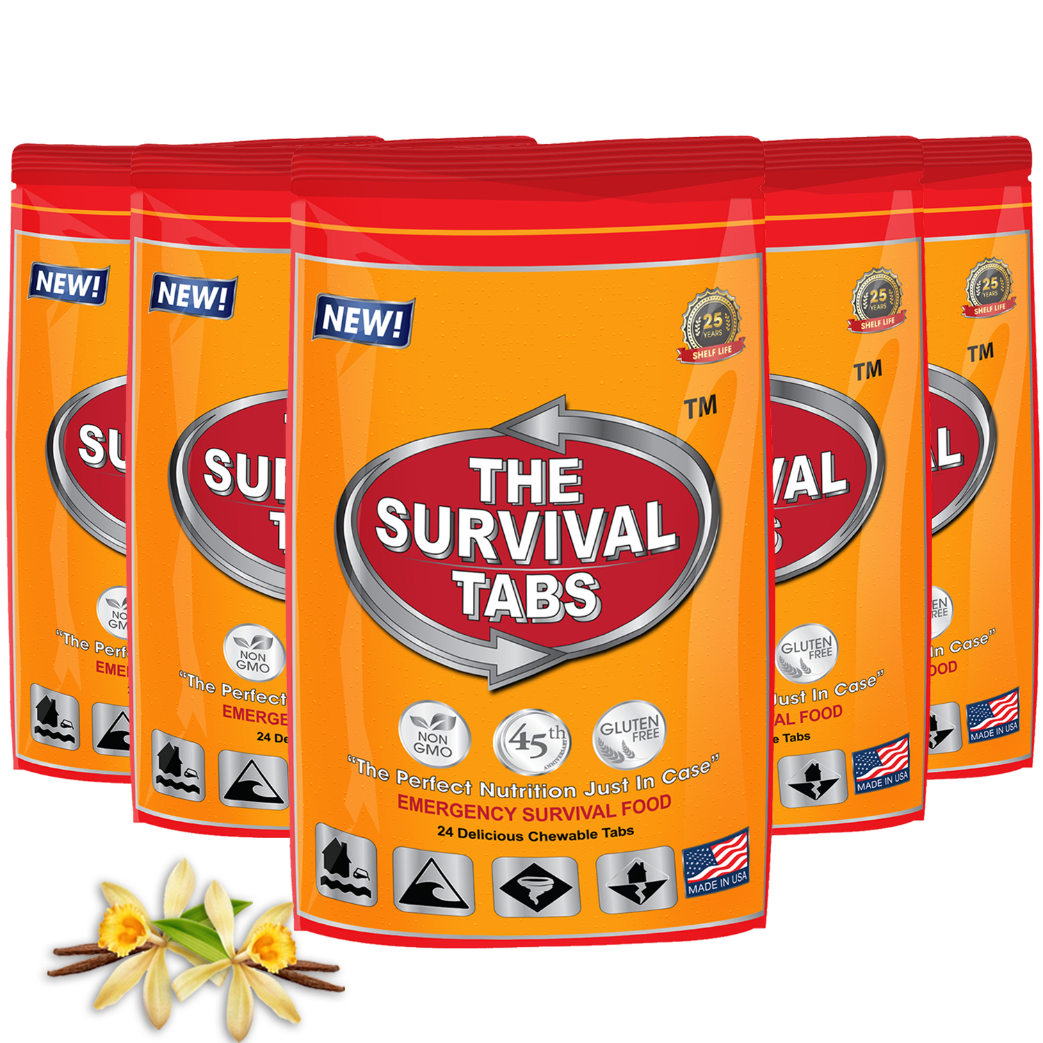 Survival Tabs - 10 Days Food Supply - Vanilla  Gluten Free and Non-GMO