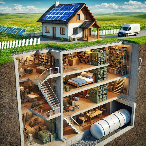When building a bunker for long-term survival, several key safety features, waterproofing methods, insulation materials, food supply strategies, and power generation options are crucial to consider