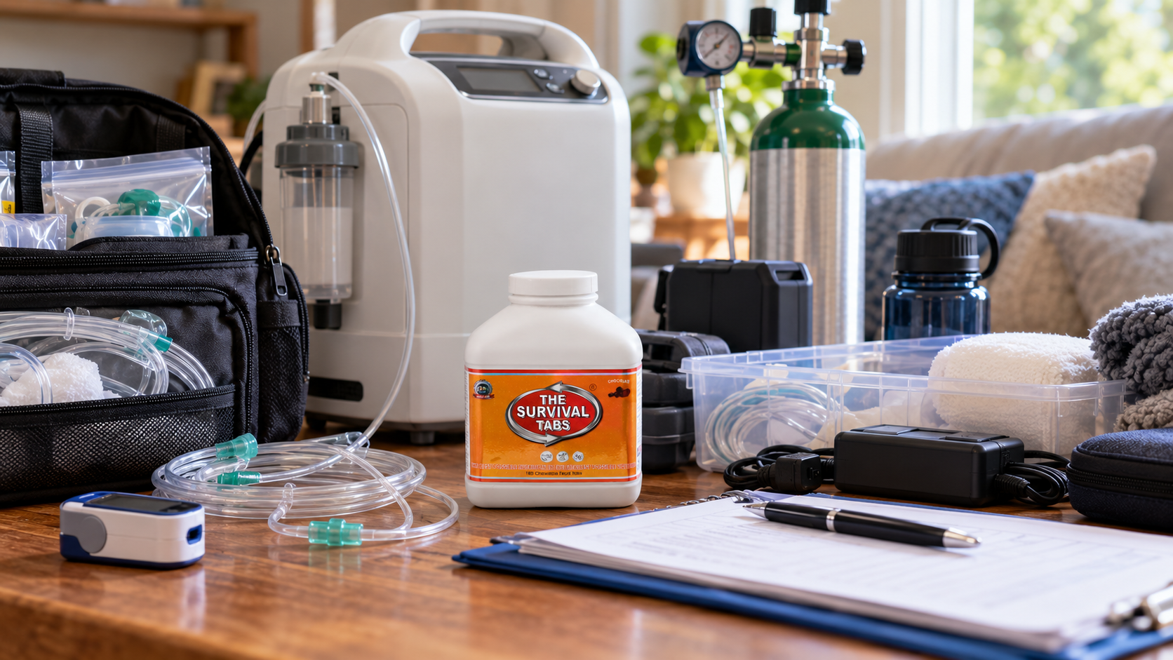 Calm preparedness scene illustrating home oxygen emergency preparedness