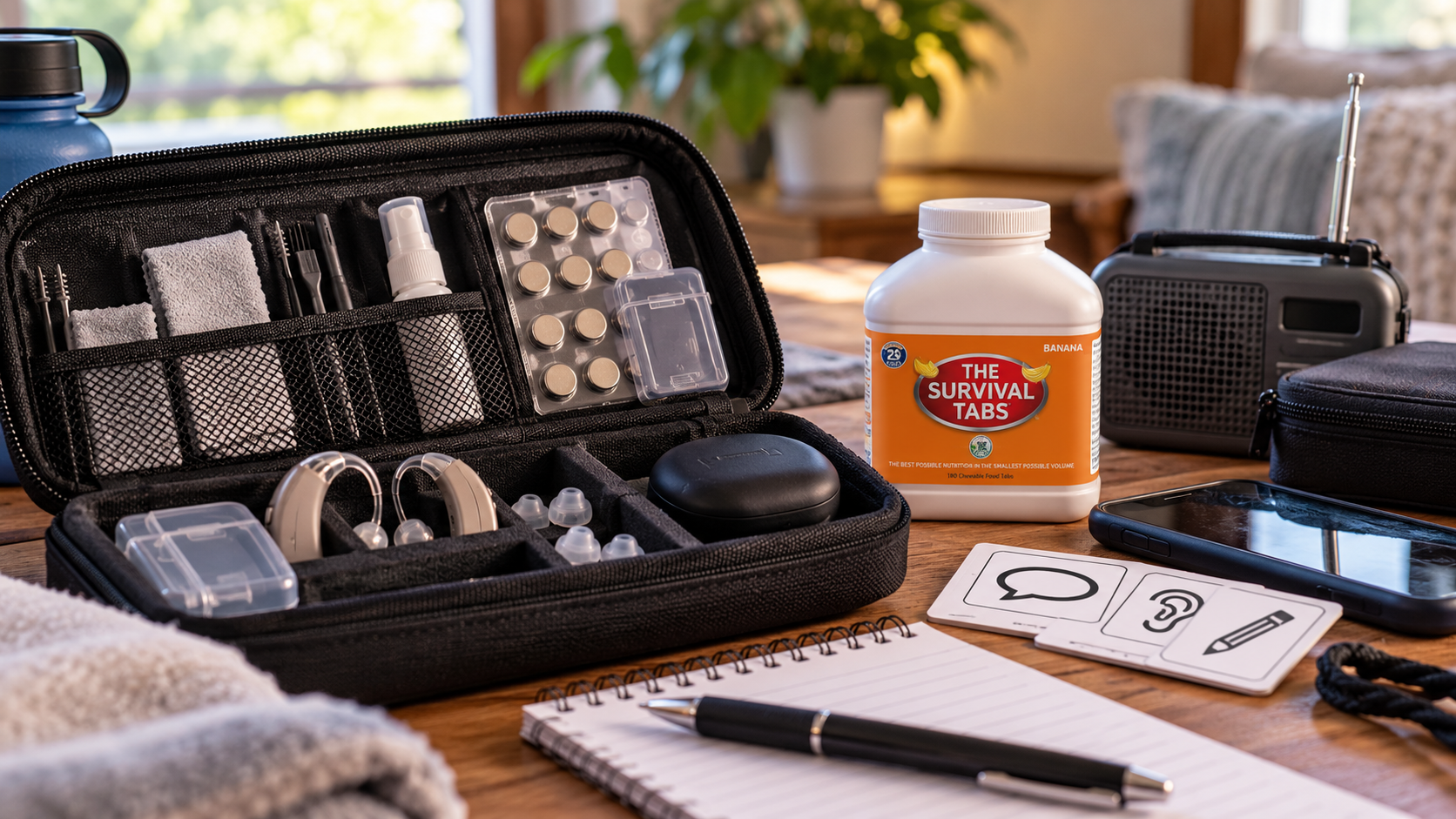 Calm preparedness scene illustrating hearing device emergency preparedness