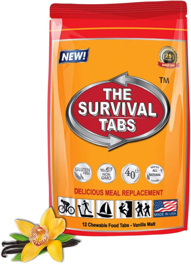 Food For Preparing SHTF 2-day Food Supply 24 Tabs Food Ration for Travel Camping Boating Biking Hunting Outdoor Gluten Free and Non-GMO 25 Years Shelf Life Long Term Food Storage - Vanilla Malt Flavor