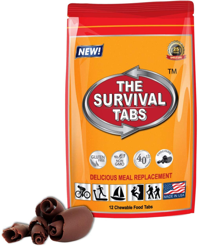 Survival food emergency survival tablets 2-days food supply 24 tabs emergency protein ration Gluten free non-GMO 25 years shelf life long term food storage - chocolate flavor
