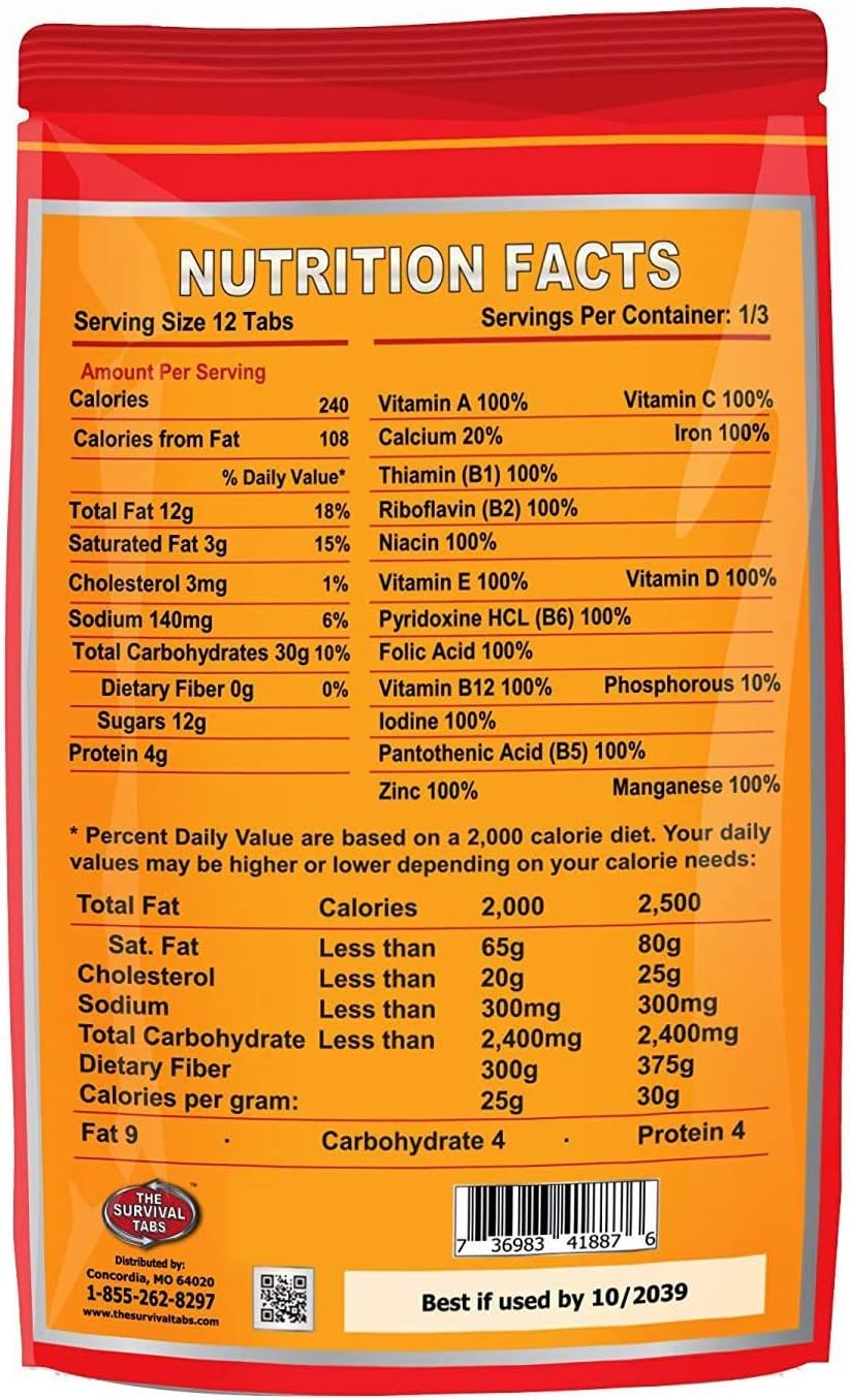 Food For Preparing SHTF 2-day Food Supply 24 Tabs Food Ration for Travel Camping Boating Biking Hunting Outdoor Gluten Free and Non-GMO 25 Years Shelf Life Long Term Food Storage - Vanilla Malt Flavor