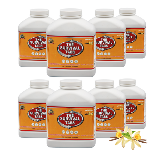 Survival Tabs Emergency Food 8 bottles of Vanilla gluten-free, Non-GMO 120 days