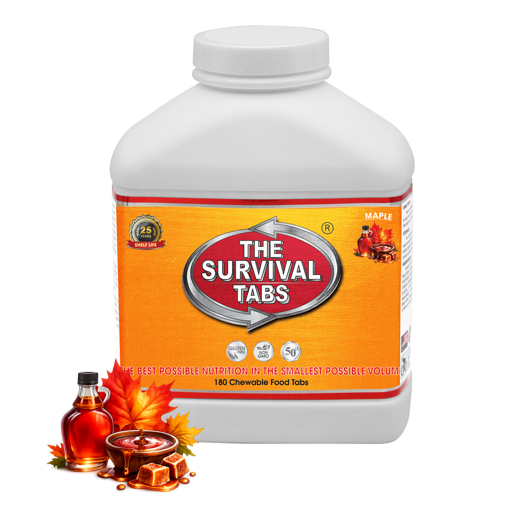 Survival Tabs 15-Day Emergency Food Supply – Maple Flavor 180 Chewable Survival Food Tablets Gluten Free, Non-GMO Meal Replacement MRE 25-Year Shelf Life Long-Term Food Storage