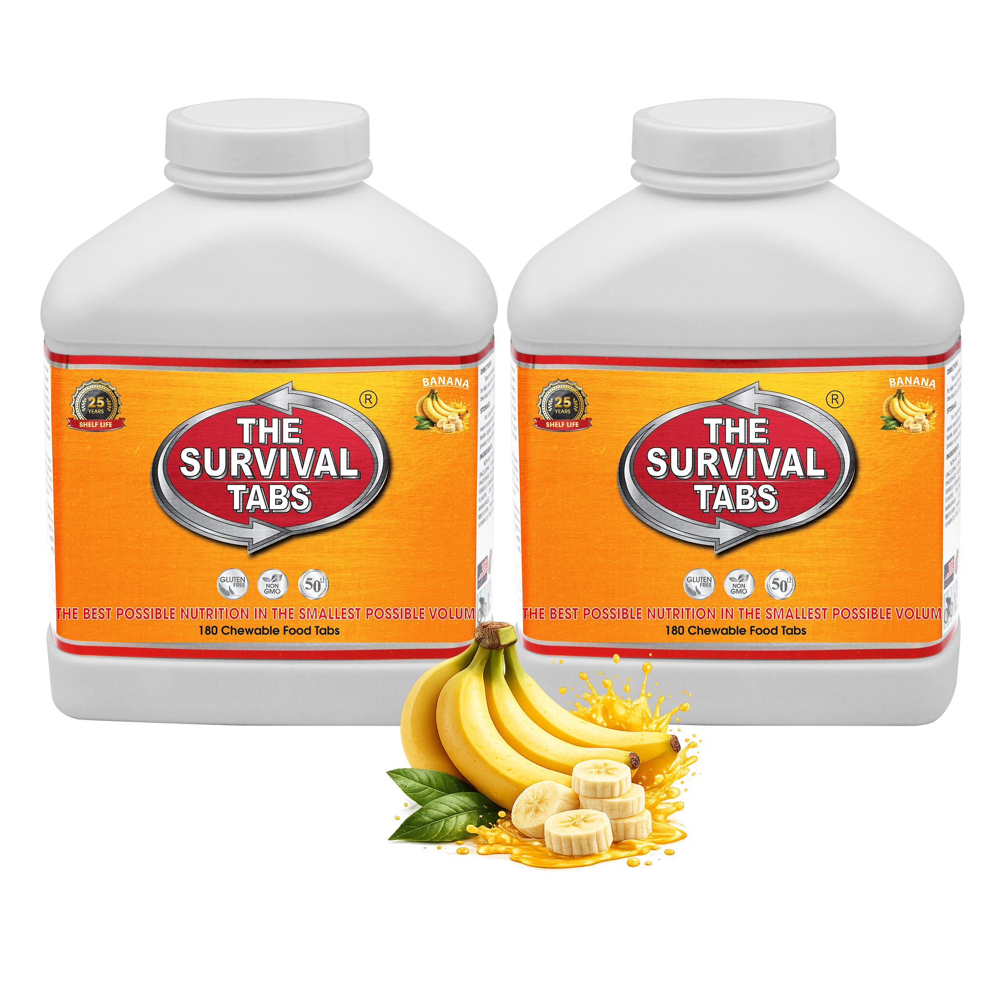 Emergency Food Banana Flavor 2-Pack 360 Chewable Emergency Food Tablets Gluten Free Non-GMO