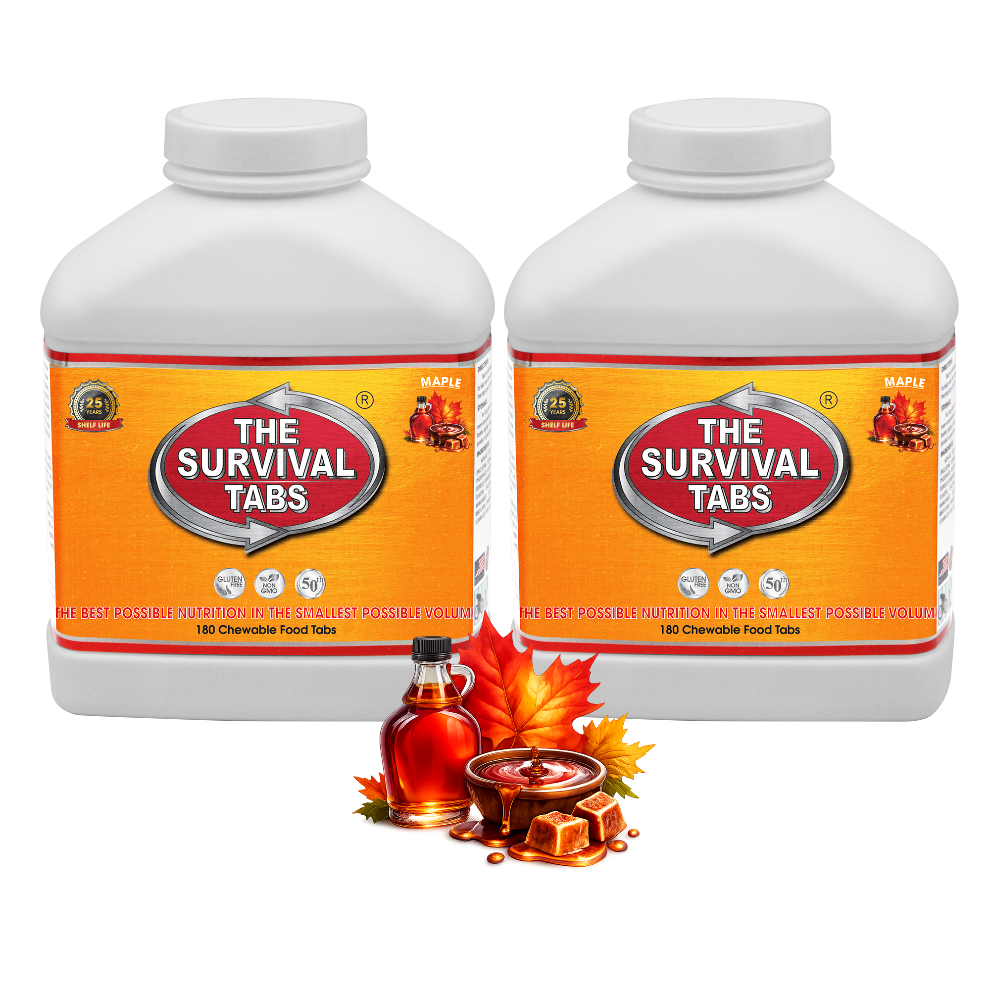 Survival Food Maple Flavor 2-Pack 360 Emergency Food Tablets Gluten Free Non-GMO Meal Replacement 25-Year Shelf Life Survival Food Storage