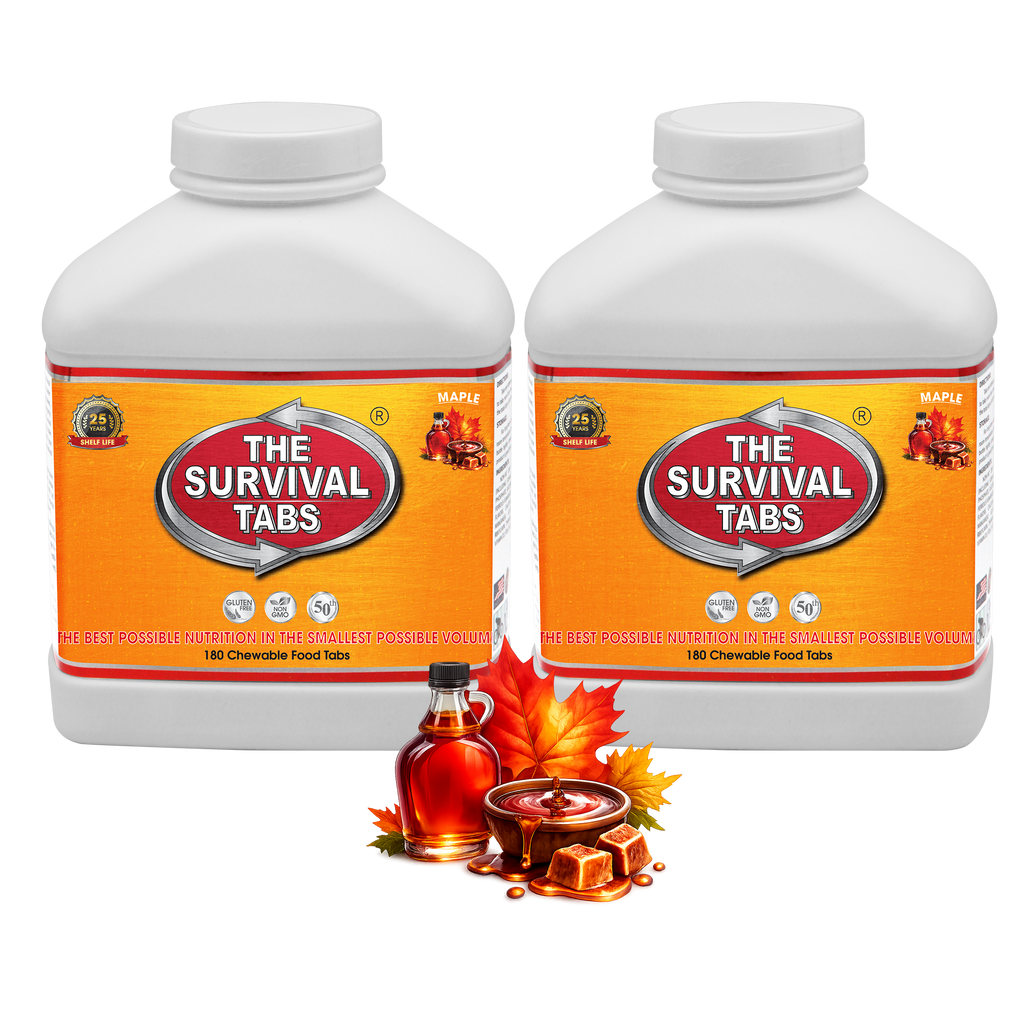 Survival Food Maple Flavor 2-Pack 360 Emergency Food Tablets Gluten Free Non-GMO Meal Replacement 25-Year Shelf Life Survival Food Storage