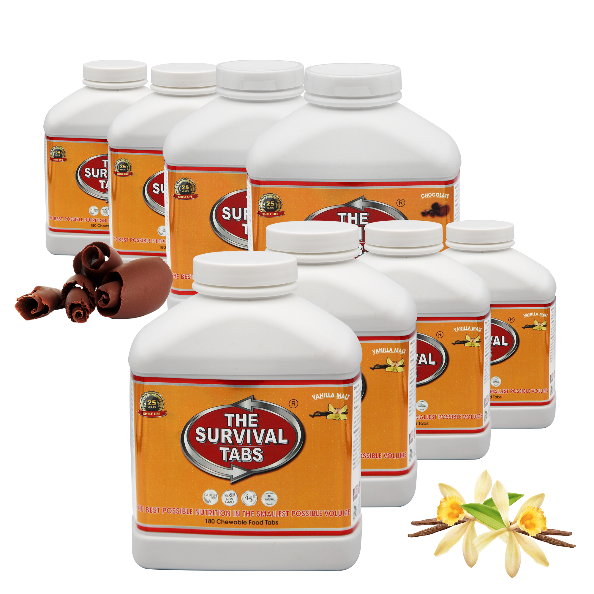 Survival tabs 120 Days Emergency Food kit Disaster Preparedness supply for Earthquake Flood Tsunami Gluten Free & Non-GMO 25 Year Shelf Life No Special Storage Ready To Eat Chocolates Vanilla Malt