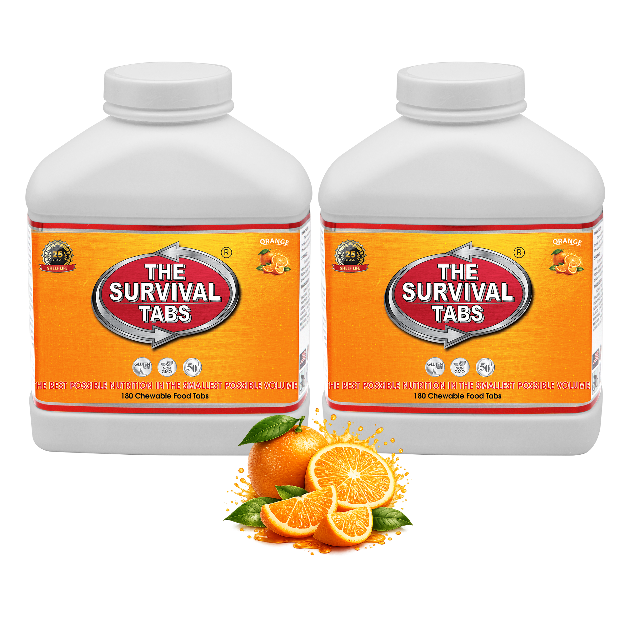 Emergency Meal Replacement Orange Flavor 2-Pack 360 Survival Food Tablets Gluten Free Non-GMO 25-Year Shelf Life Storage Food