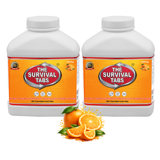 Emergency Meal Replacement Orange Flavor 2-Pack 360 Survival Food Tablets Gluten Free Non-GMO 25-Year Shelf Life Storage Food