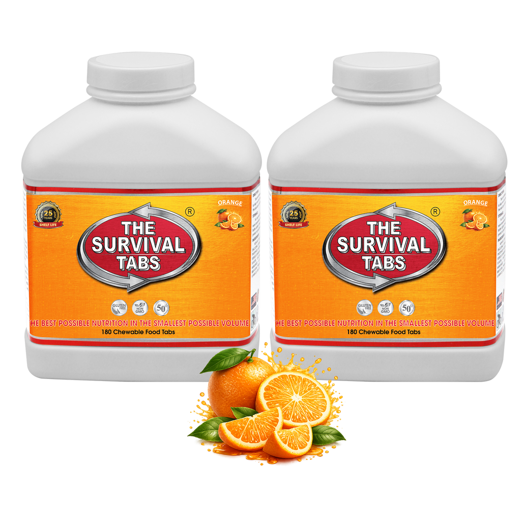 Emergency Meal Replacement Orange Flavor 2-Pack 360 Survival Food Tablets Gluten Free Non-GMO 25-Year Shelf Life Storage Food