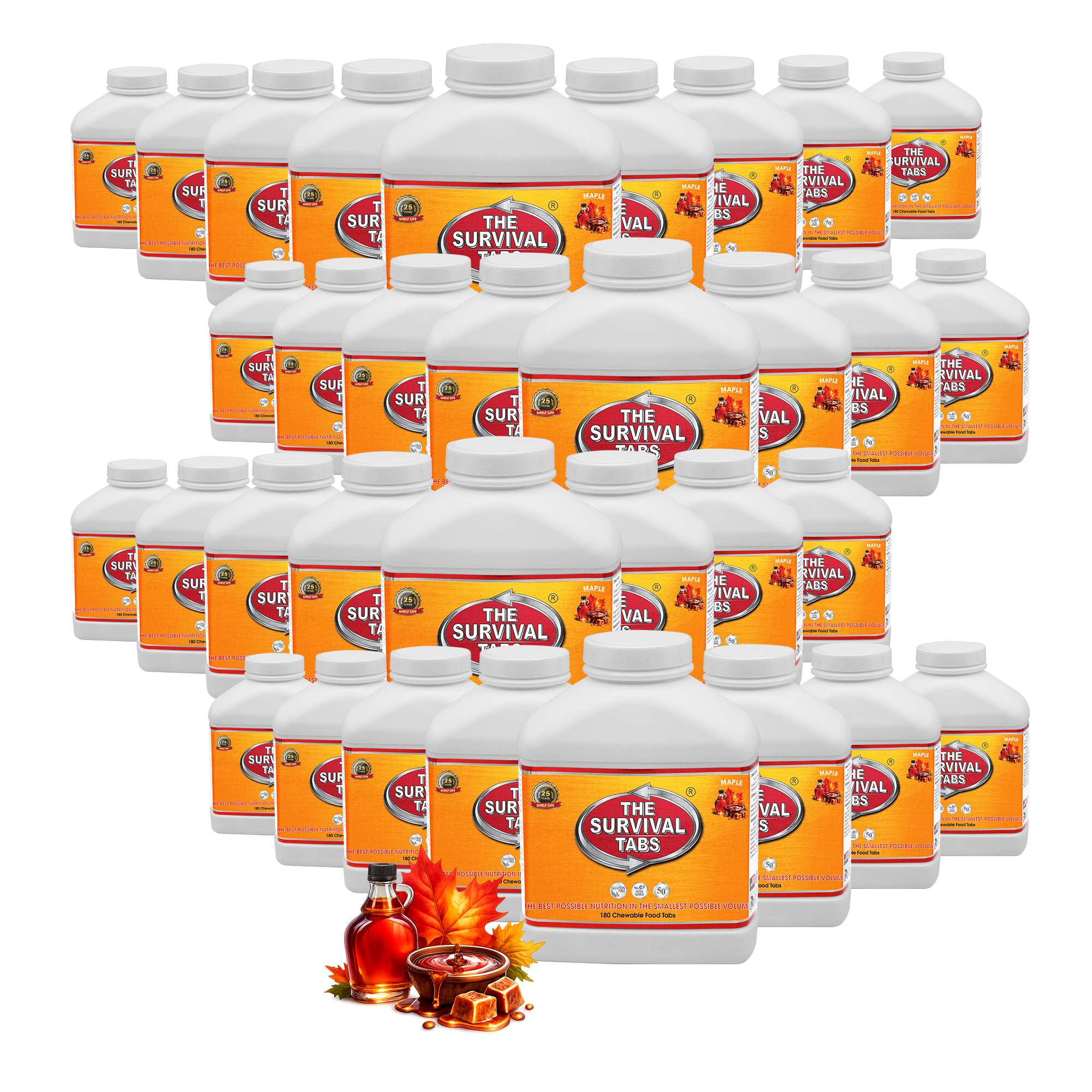Survival Tabs Maple Flavor 33-Pack 1-Year Emergency Food Supply 5940 Survival Tablets Gluten Free Non-GMO 25-Year Shelf Life