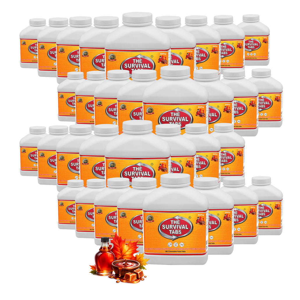 Survival Tabs Maple Flavor 33-Pack 1-Year Emergency Food Supply 5940 Survival Tablets Gluten Free Non-GMO 25-Year Shelf Life