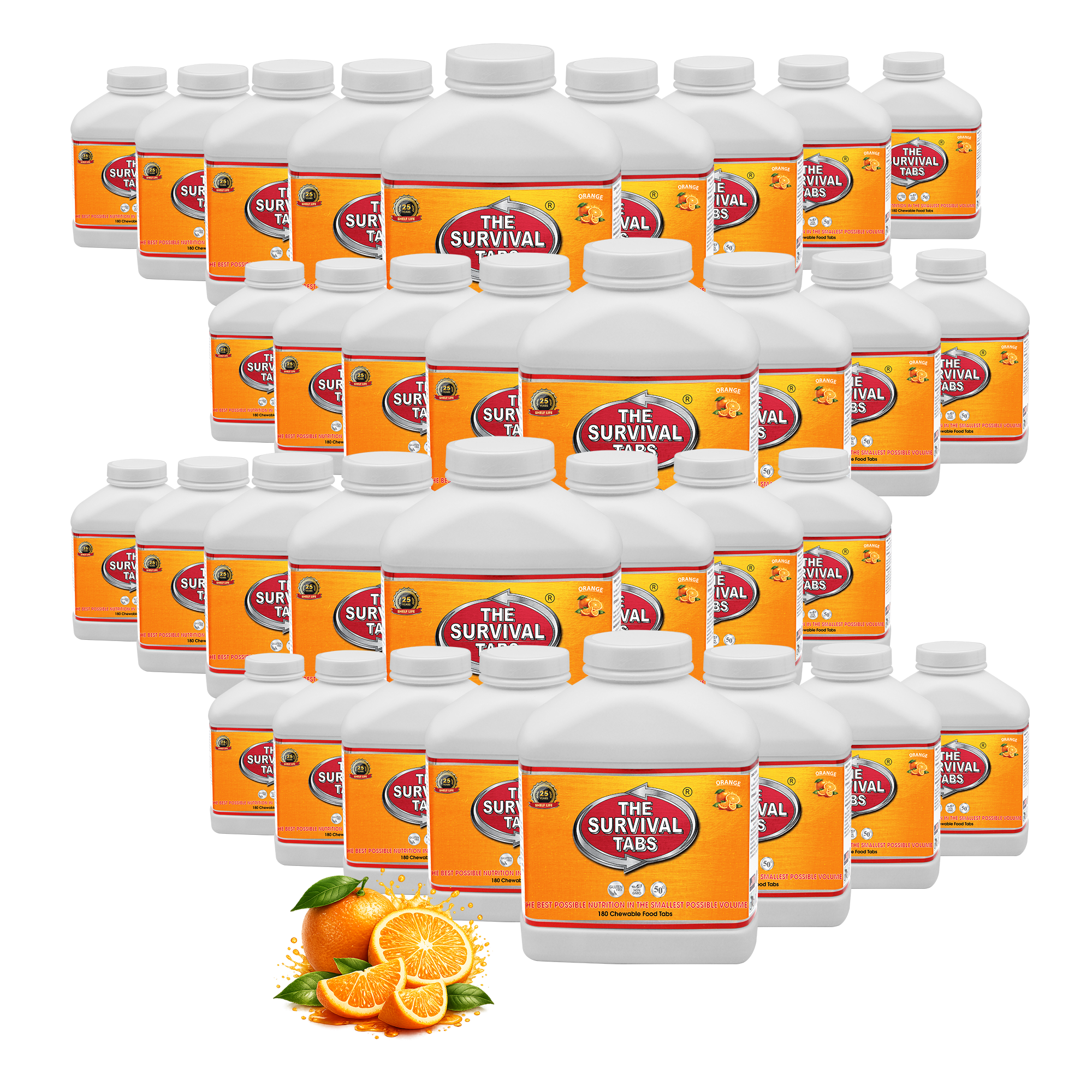 Survival Tabs Orange Flavor 1-Year Emergency Food Supply 33 Bottles 5940 Survival Food Tablets Long Term Food Storage Gluten Free Non-GMO Meal Replacement 25-Year Shelf Life