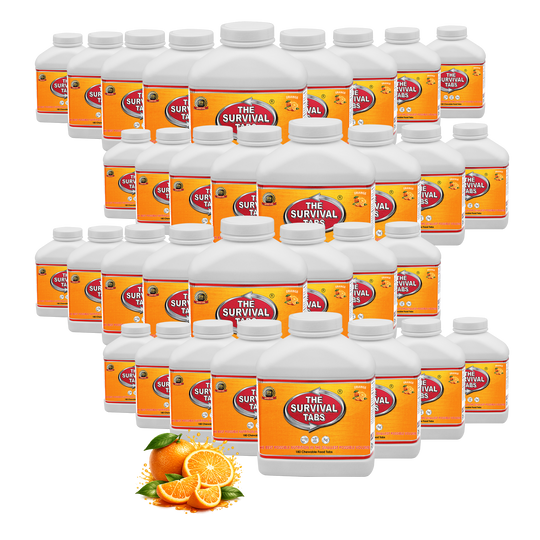 Survival Tabs Orange Flavor 1-Year Emergency Food Supply 33 Bottles 5940 Survival Food Tablets Long Term Food Storage Gluten Free Non-GMO Meal Replacement 25-Year Shelf Life