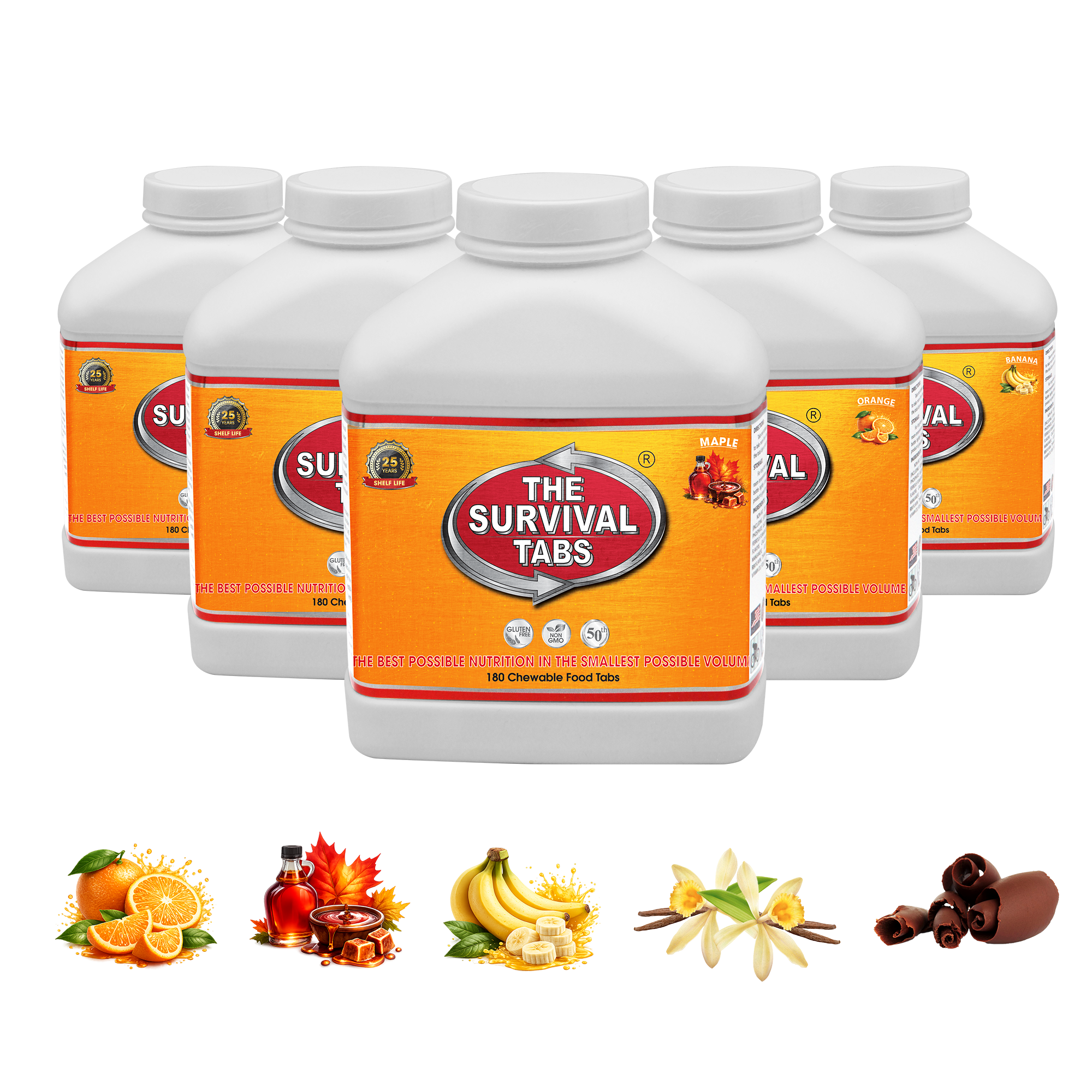 Survival Tabs Variety Pack Emergency Food Supply 5 Flavors 900 Survival Food Tablets Long Term Food Storage Gluten Free Non-GMO Meal Replacement 25-Year Shelf Life