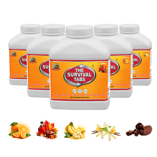 Survival Tabs Variety Pack Emergency Food Supply 5 Flavors 900 Survival Food Tablets Long Term Food Storage Gluten Free Non-GMO Meal Replacement 25-Year Shelf Life