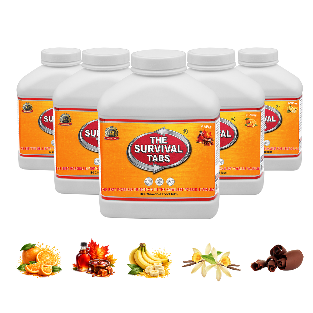 Survival Tabs Variety Pack Emergency Food Supply 5 Flavors 900 Survival Food Tablets Long Term Food Storage Gluten Free Non-GMO Meal Replacement 25-Year Shelf Life