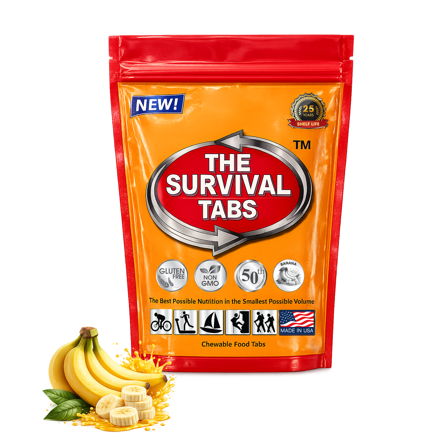 Banana Survival Tabs Emergency Preparedness Food 24 Chewable Meal Replacement Tablets Gluten Free Non GMO