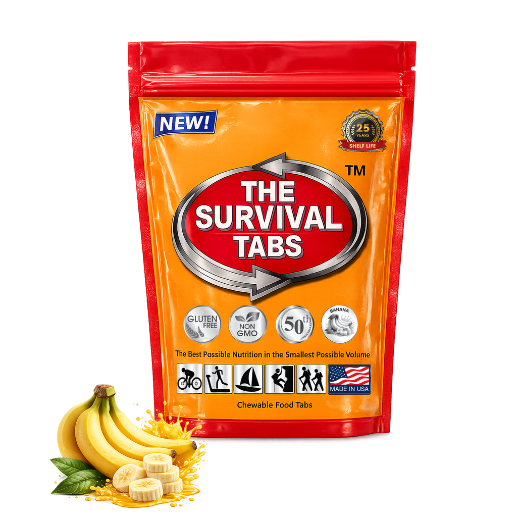 Banana Survival Tabs Emergency Preparedness Food 24 Chewable Meal Replacement Tablets Gluten Free Non GMO