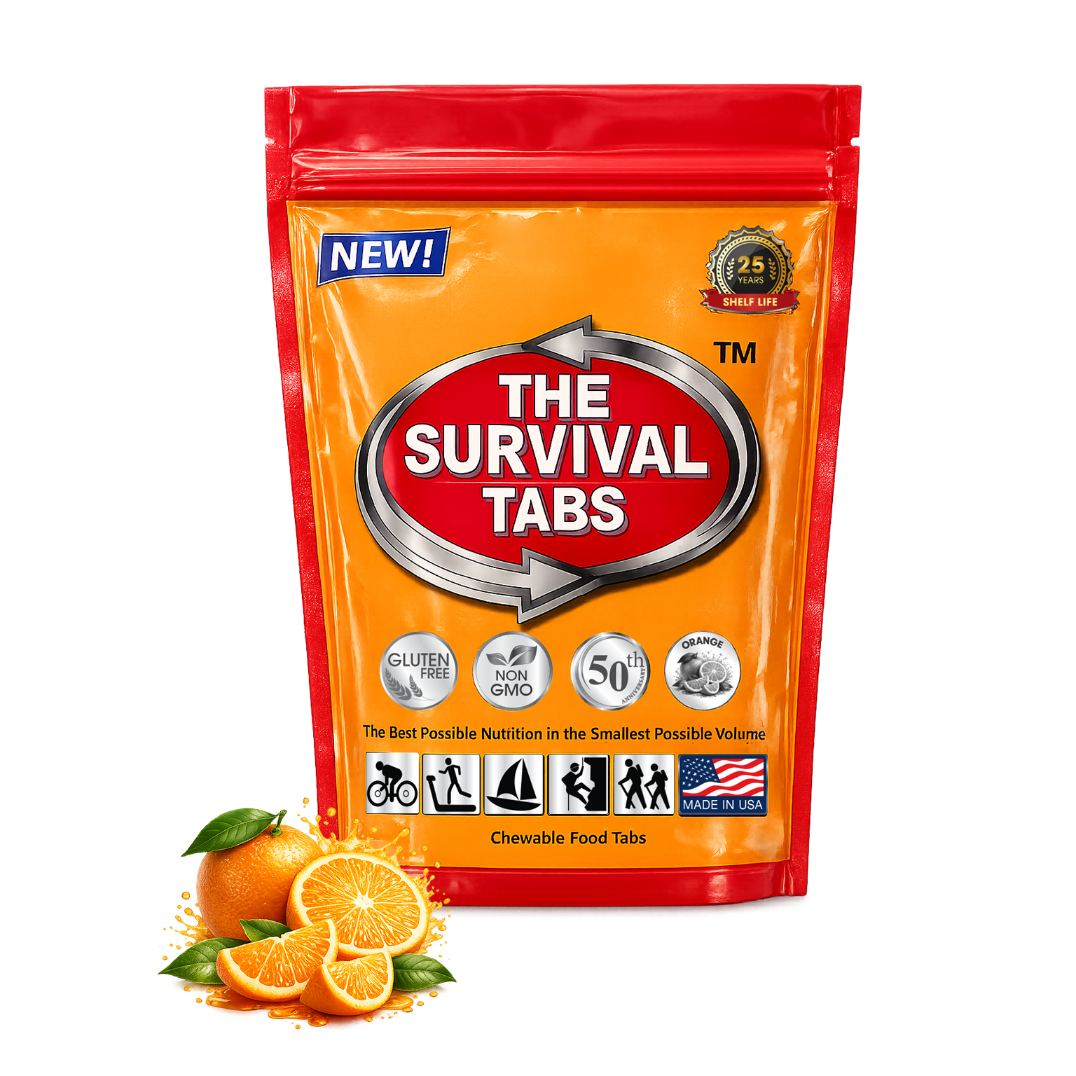 Orange Survival Tabs Emergency Food Pouch 24 Survival Tablets Prepper Supplies Bug Out Bag Essentials Long Term Food Storage