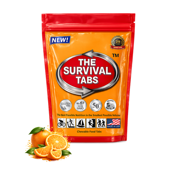 Orange Survival Tabs Emergency Food Pouch 24 Survival Tablets Prepper Supplies Bug Out Bag Essentials Long Term Food Storage