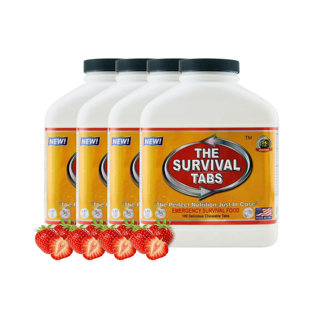 Survival Tabs 60-Day Food Supply Emergency Food Ration 720 tabs Survival MREs for Disaster Preparedness for Earthquake Flood Tsunami Gluten Free and Non-GMO 25 Years Shelf Life - Strawberry Flavor