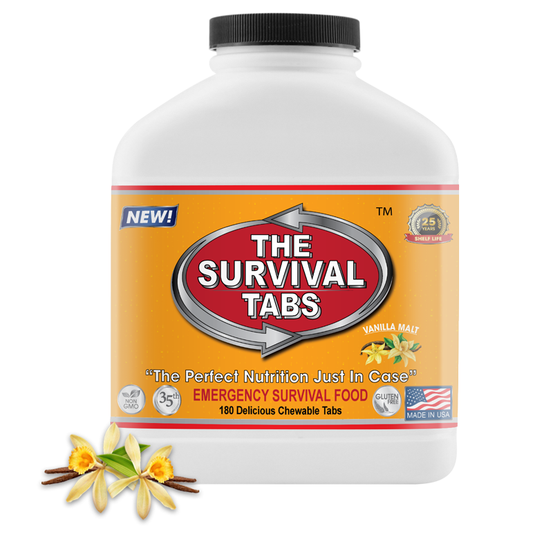 Survival Tabs - 15-Day Food Supply - Vanilla Malt - Gluten Free and Non-GMO Survival food, emergency food , emergency meals ready to eat,